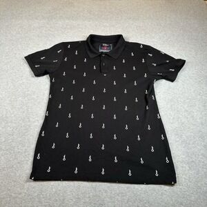 Wipeout Polo Shirt Womens XL Black Keys Pattern Cotton Stretch Shirt Sleeve